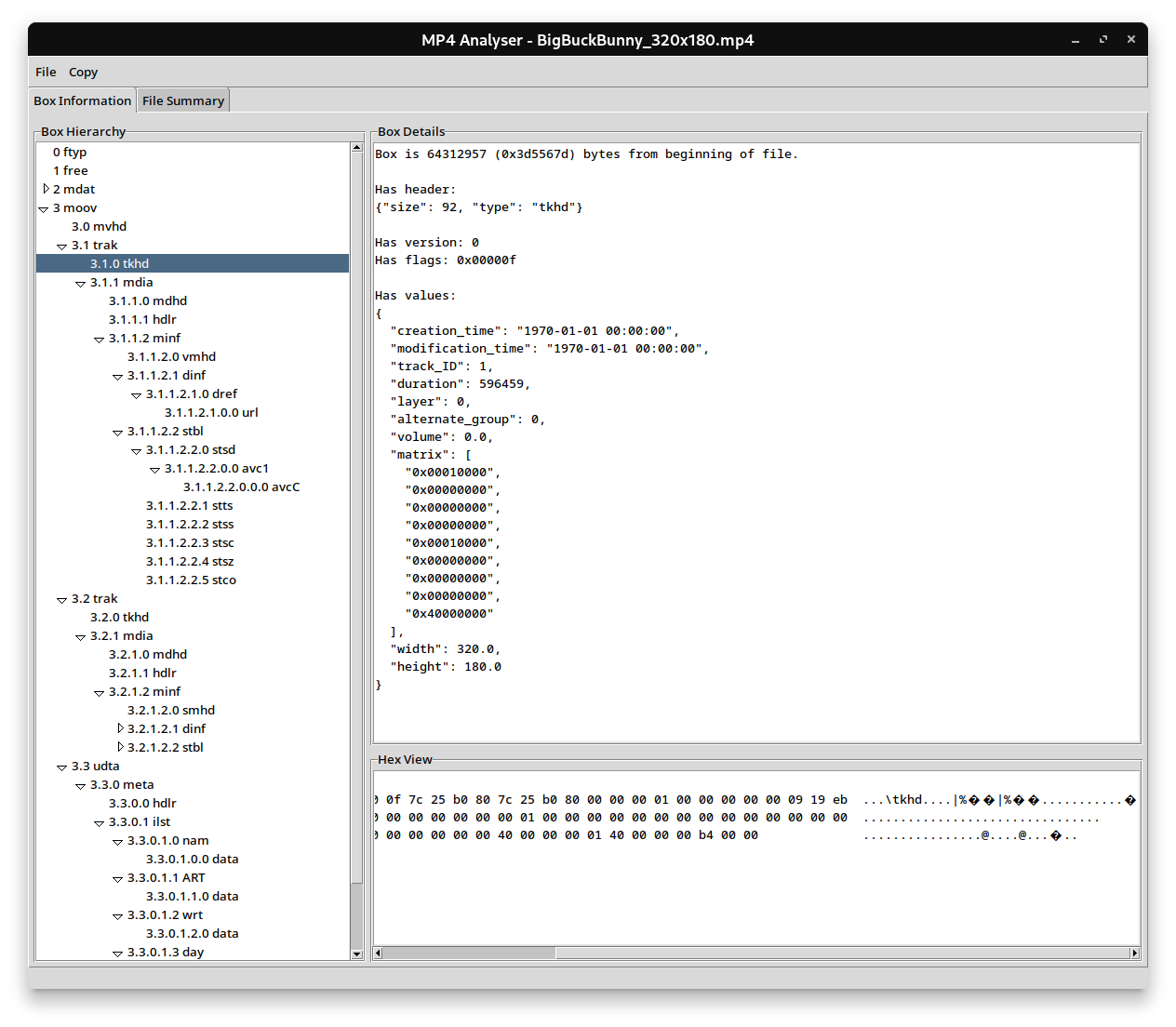 MP4 atom tree in mp4analyser