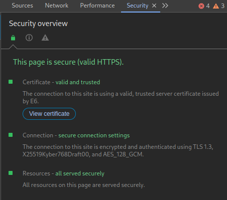 Screenshot of Security tab from Chrome devtools